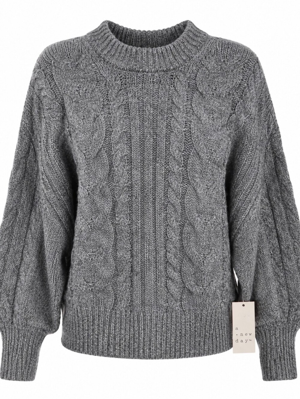 NWT A New Day Cable Knit Pullover Sweater Gray Wool Blend Large Fisherman Hygge